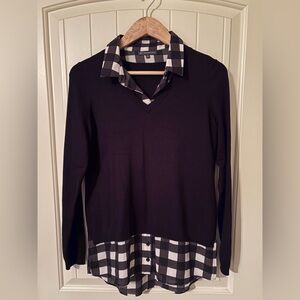 Adrianna Papell Black Sweater with Checkered Collar